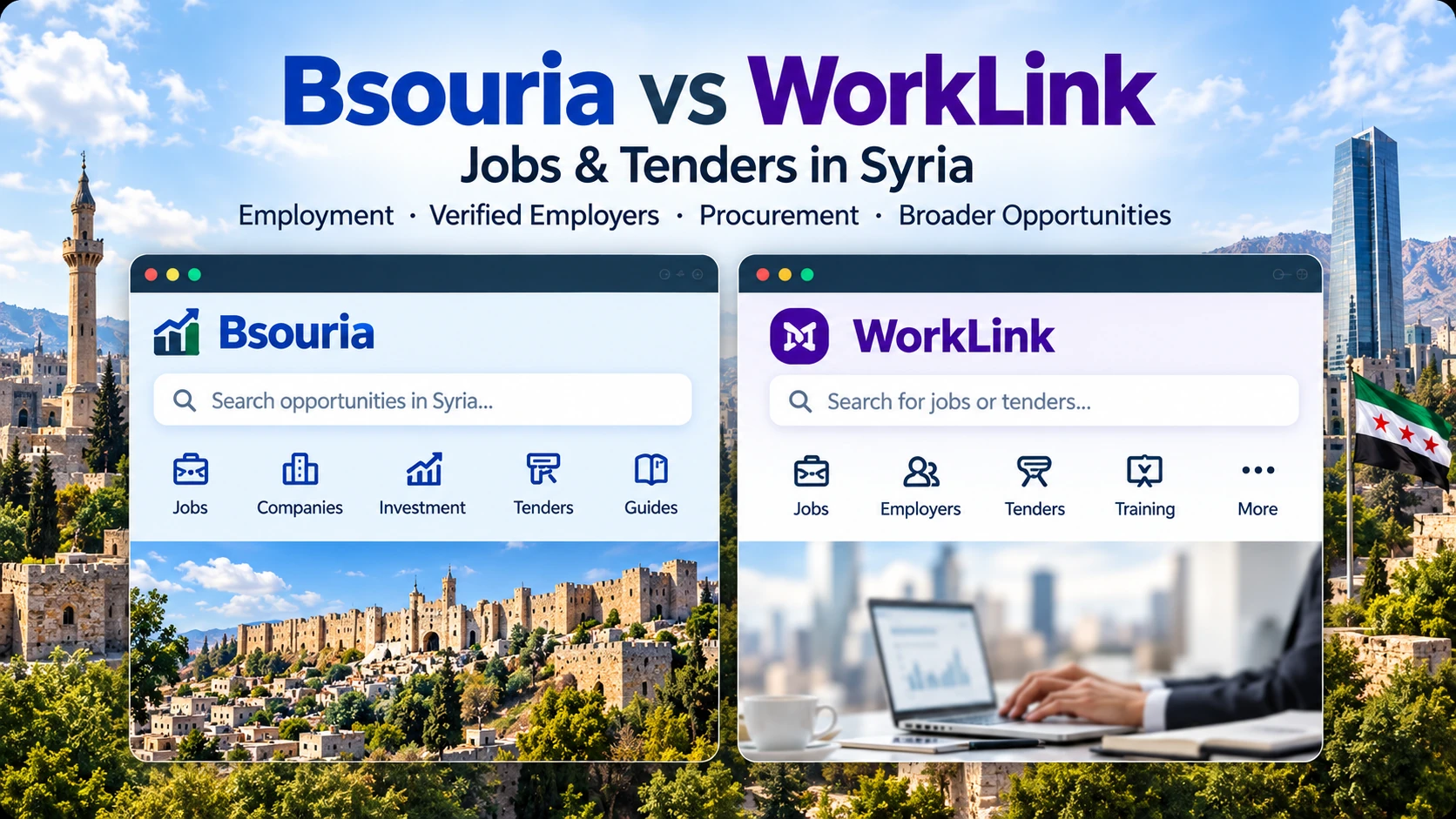 بسوريا أم WorkLink؟ مقارنة الوظائف والمناقصات والفرص في سوريا 2026