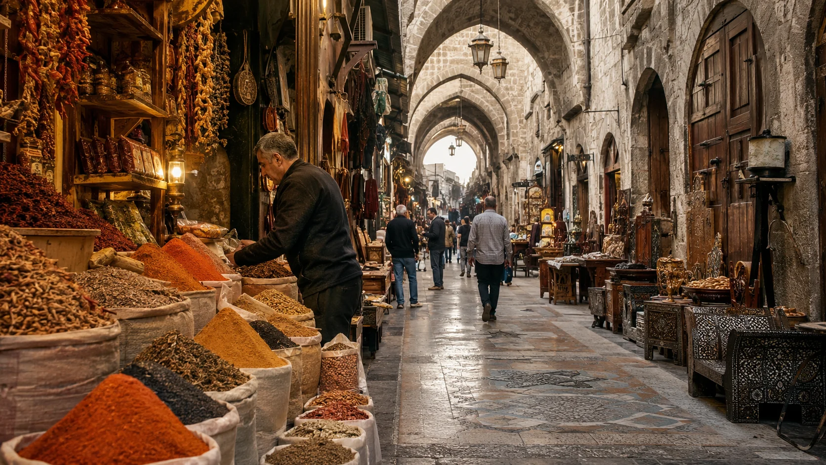 سوق حلب القديم وممراته الحجرية
