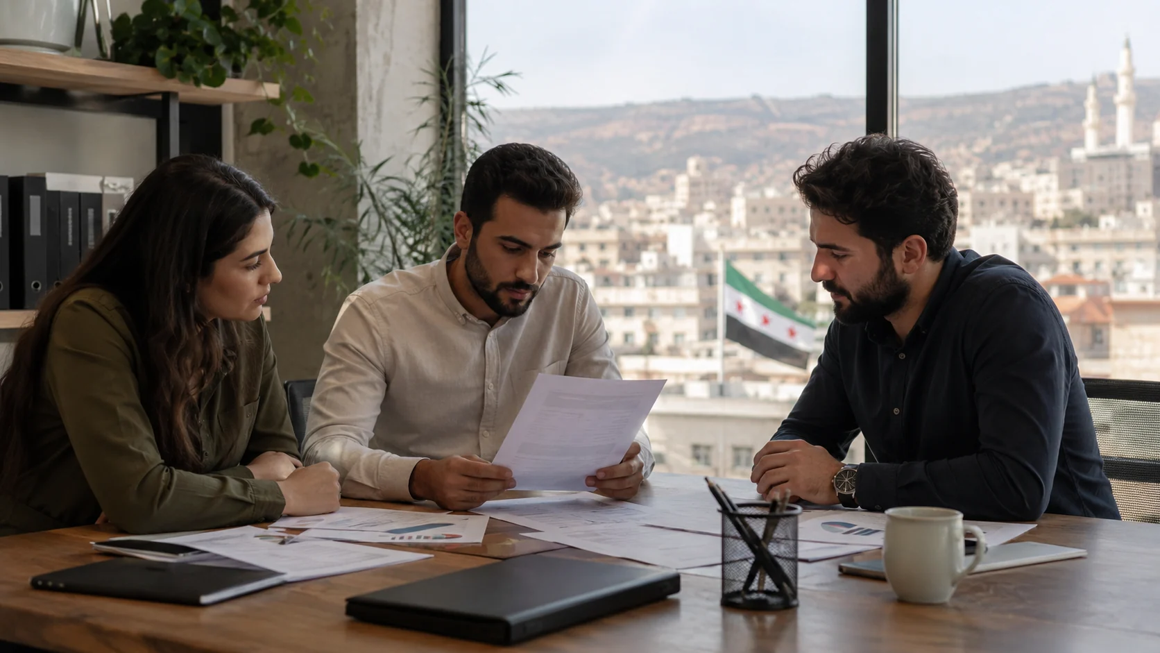 مؤسسون يراجعون نموذج العمل والوثائق